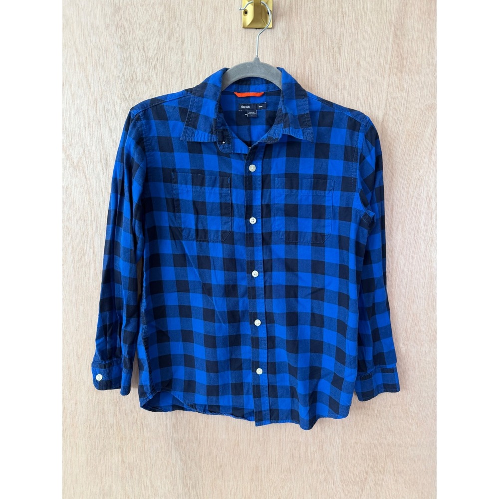 GapKids Boys Large Blue Black Plaid Button Down Long Sleeve Shirt L 10-12